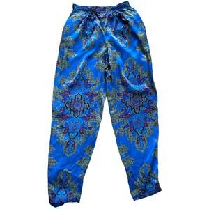 Vintage 90s Liz Claiborne Vibrant Blue Gold Mosaic Tapered Harem Pants Boho